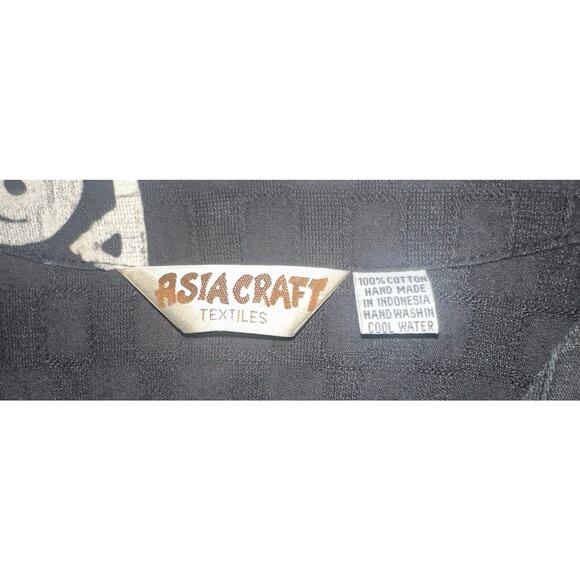 Vintage Asiacraft Button Up Lonngsleeve Handmade Shirt Black Indonesia Sz L - Picture 3 of 5